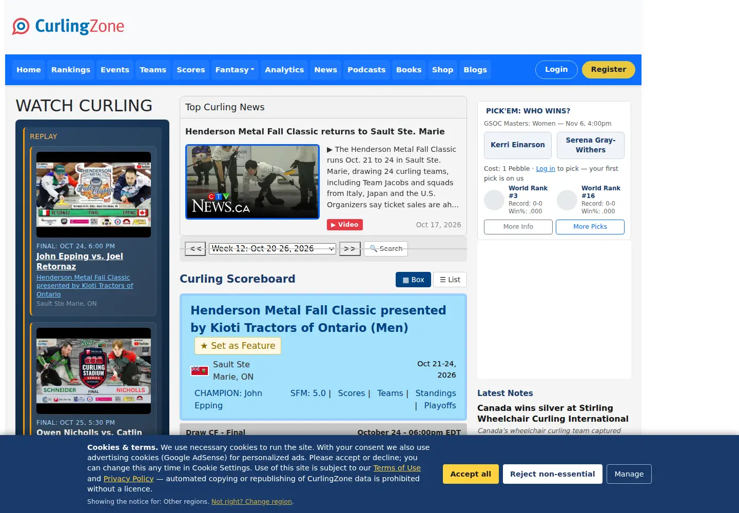 Screenshot of curlingzone.com