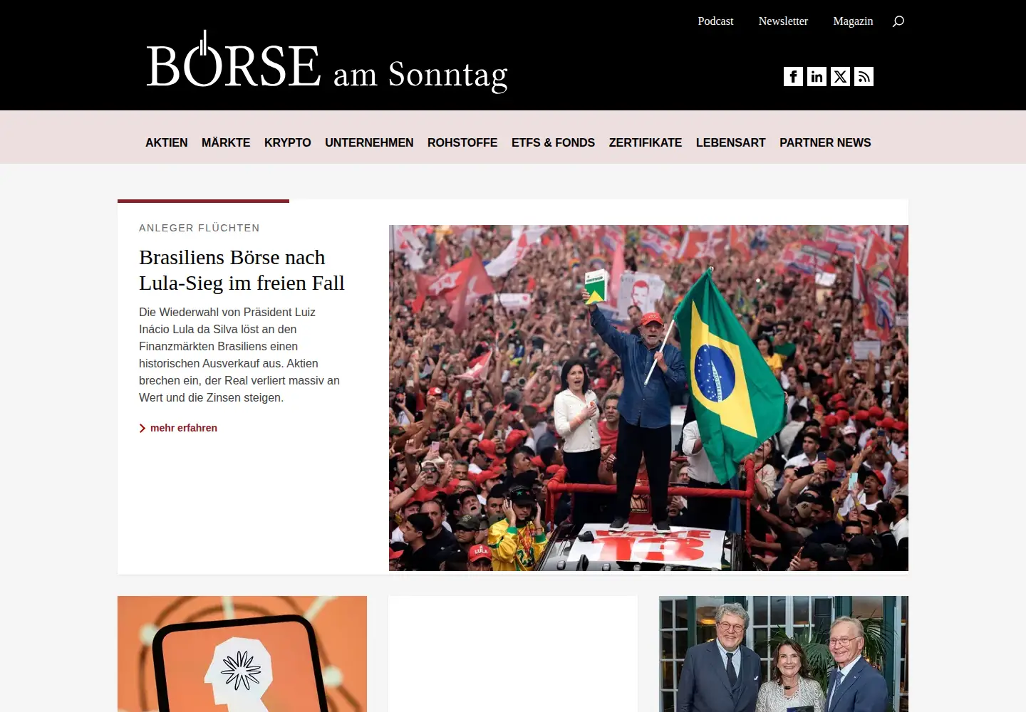 Captured homepage of boerse-am-sonntag.de in the current scan