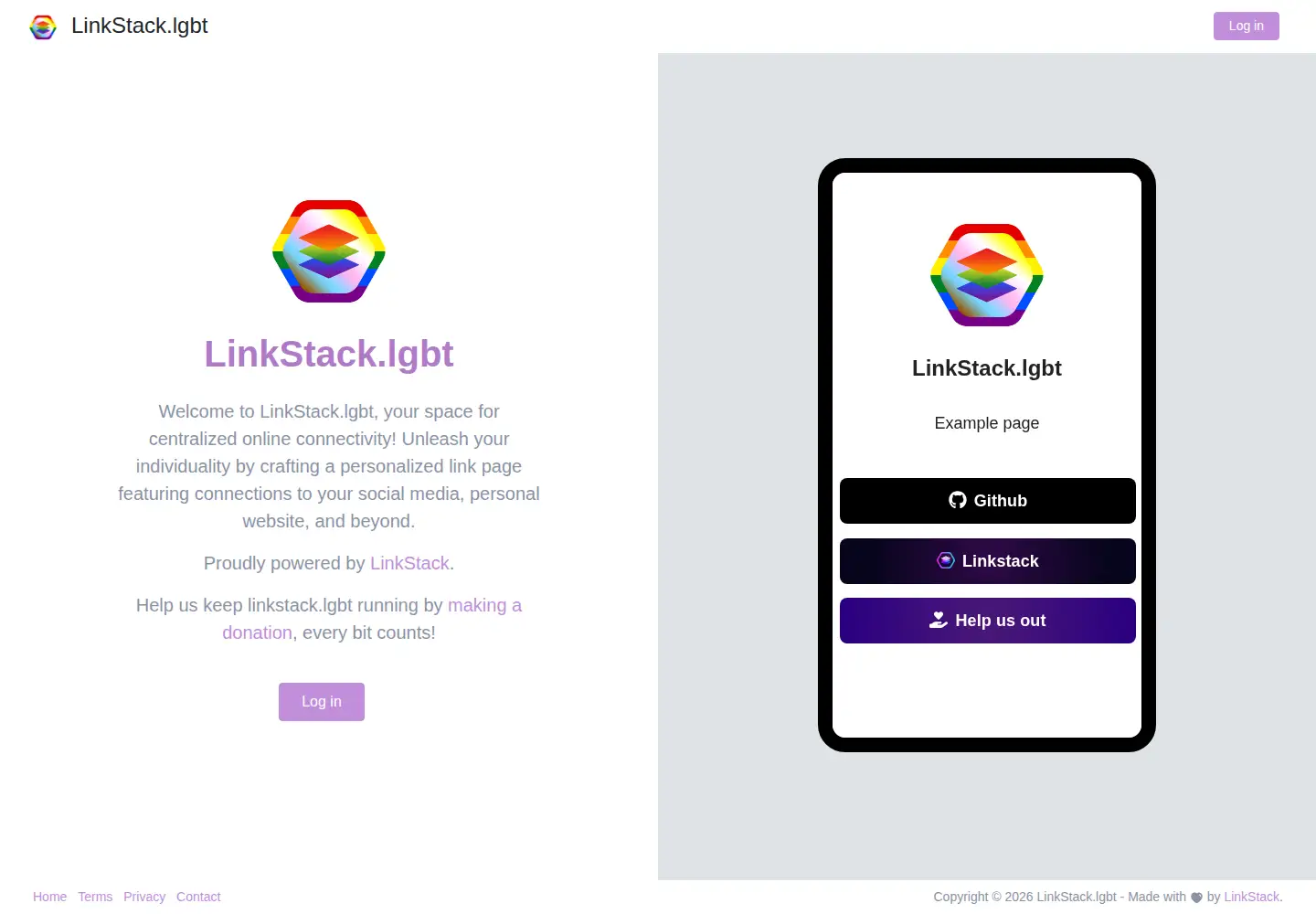 Captured homepage of linkstack.lgbt in the current scan