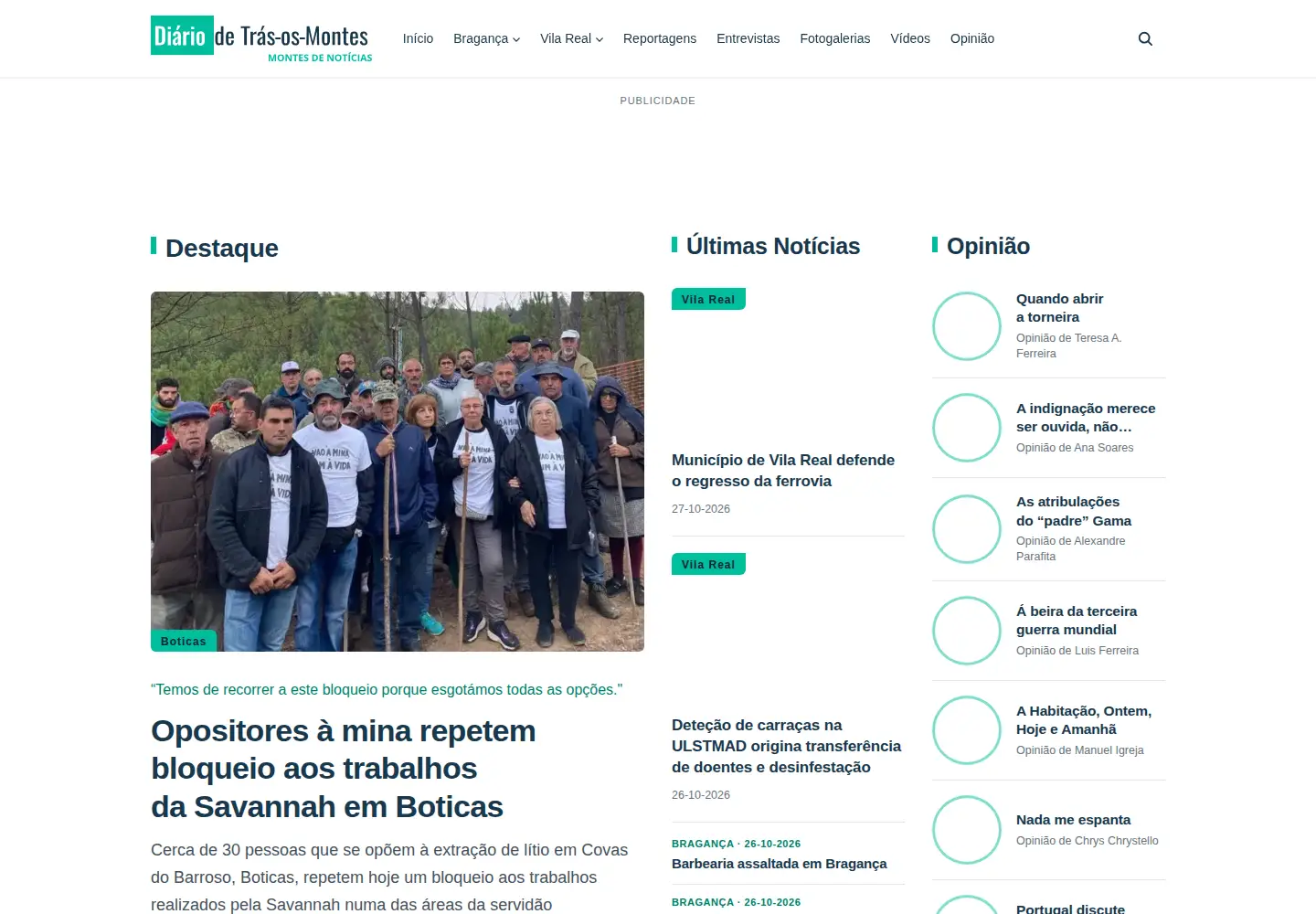 Captured homepage of diariodetrasosmontes.com in the current scan