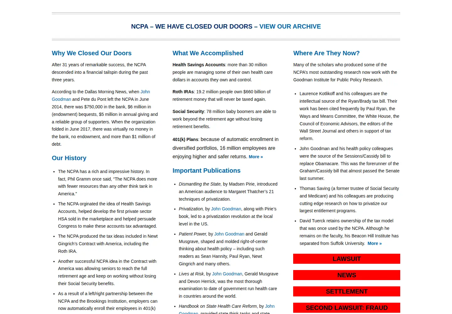 Captured homepage of ncpathinktank.org in the current scan