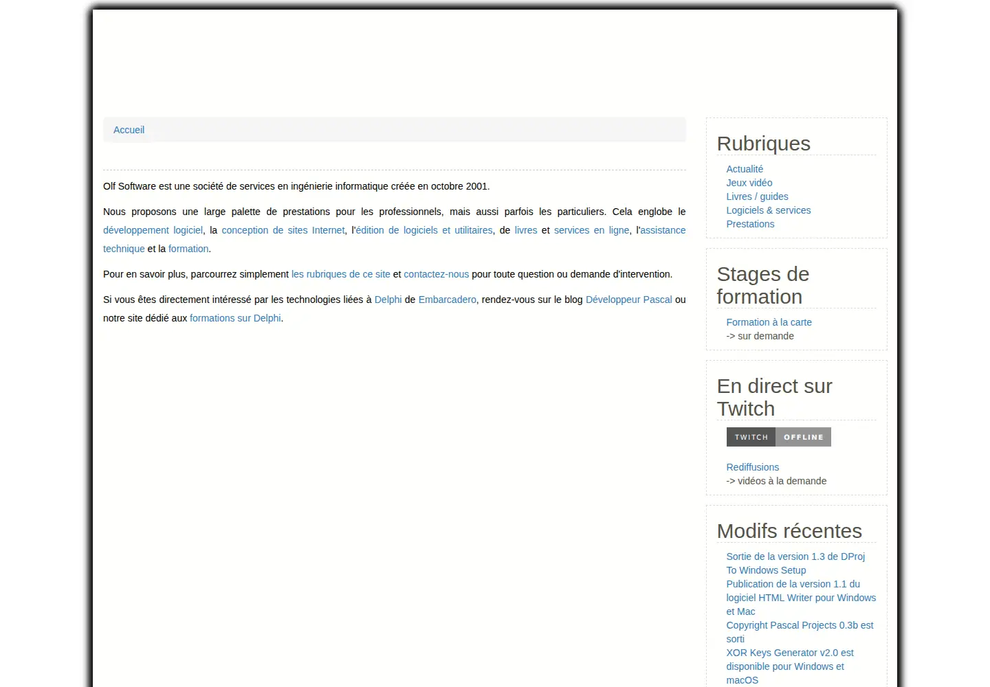 Captured homepage of olfsoftware.fr in the current scan