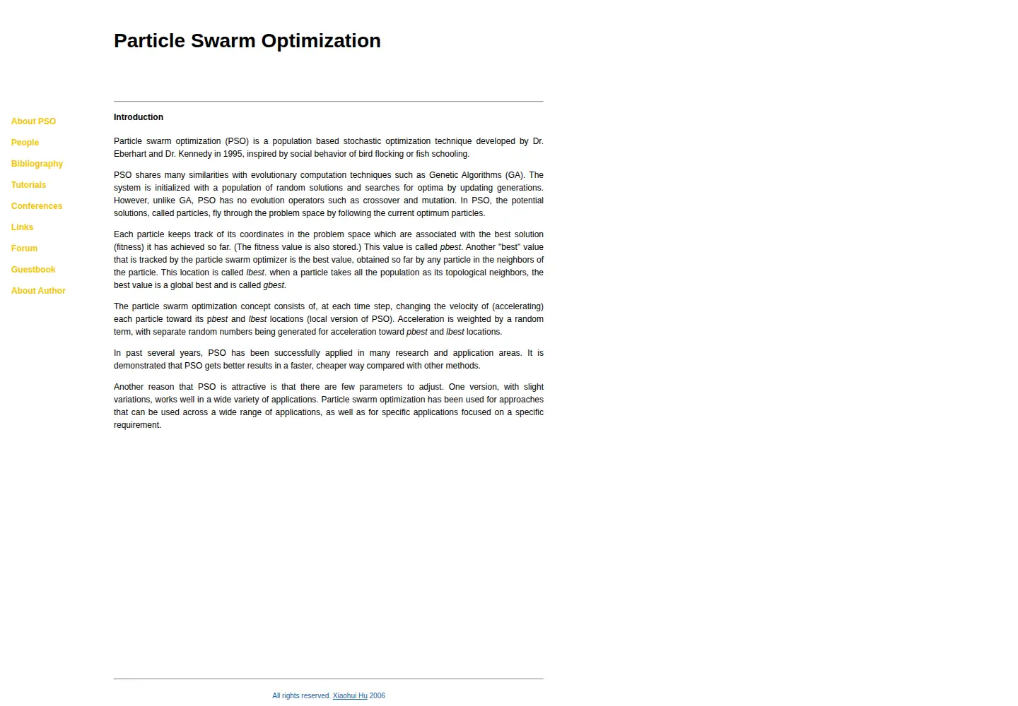 Screenshot of swarmintelligence.org