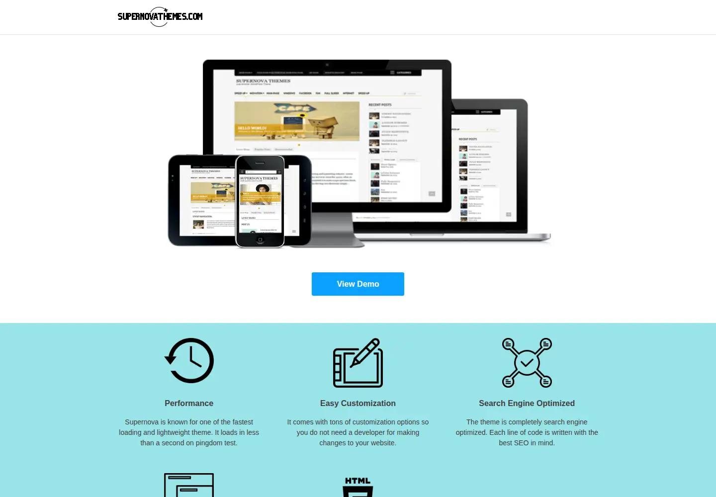 Captured homepage of supernovathemes.com in the current scan