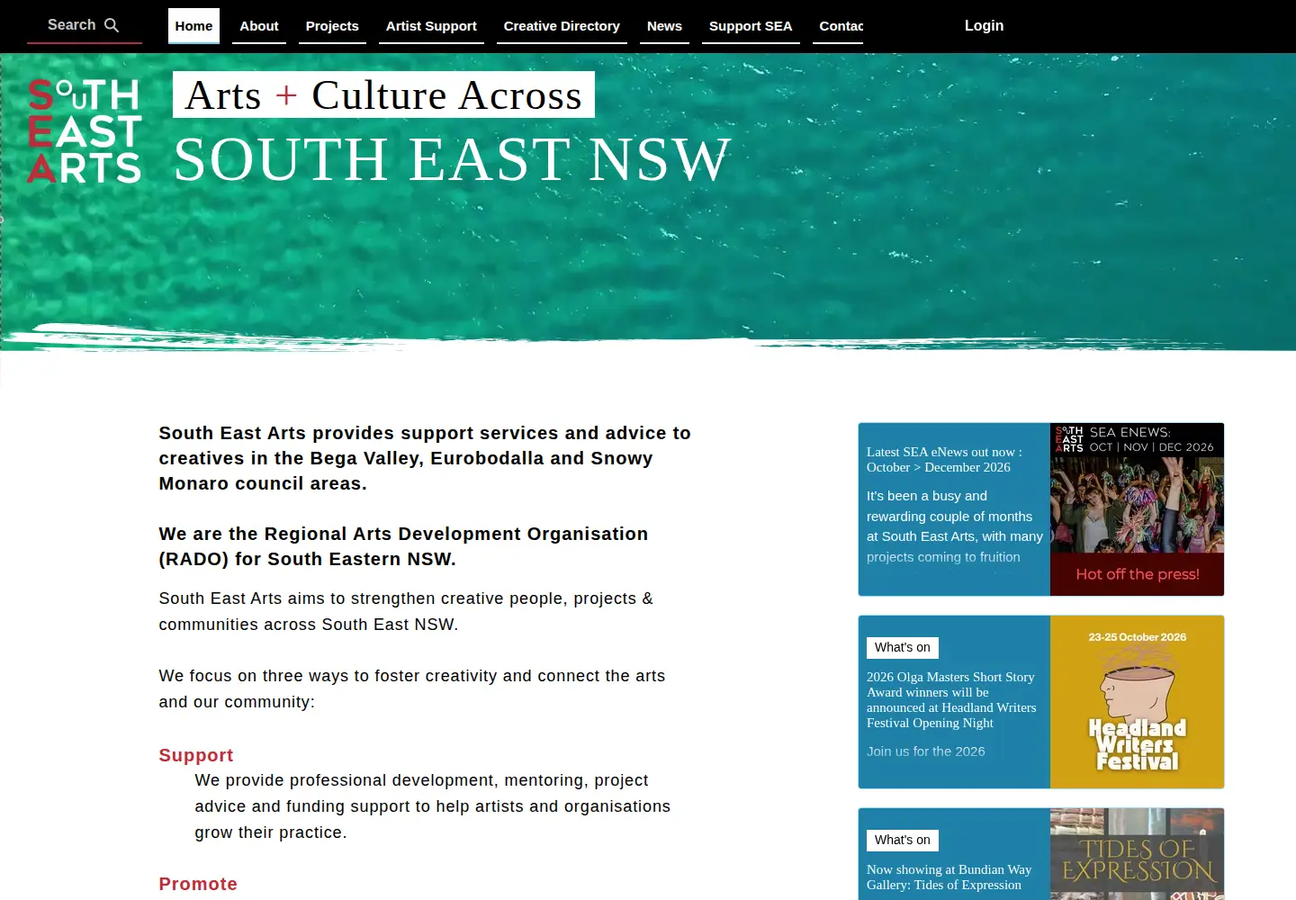 Screenshot of southeastarts.org.au