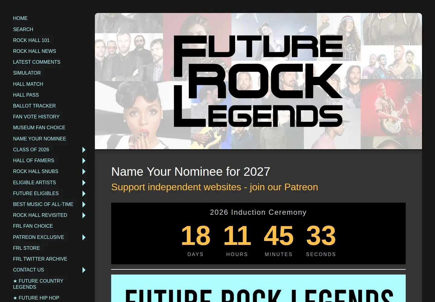 Screenshot of futurerocklegends.com