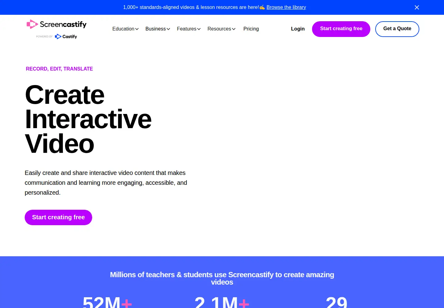 Screenshot of screencastify.com