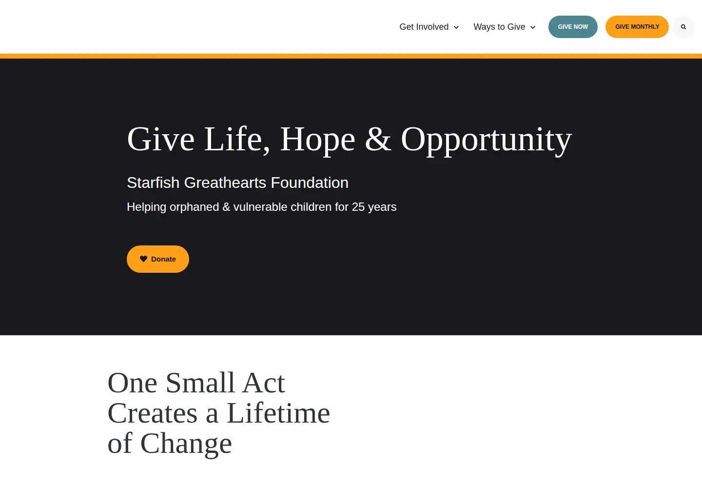 Captured homepage of starfishcharity.org in the current scan