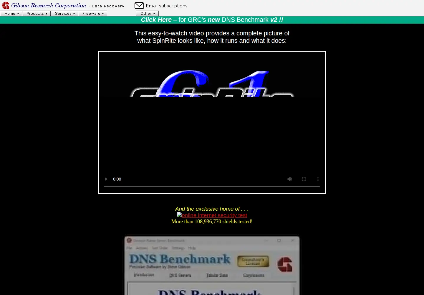 Screenshot of grc.com