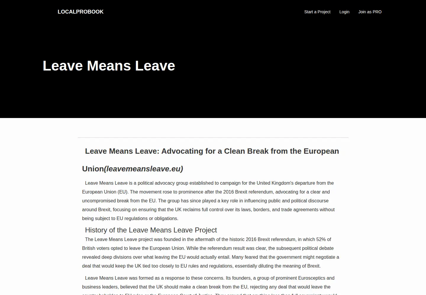 Screenshot of leavemeansleave.eu