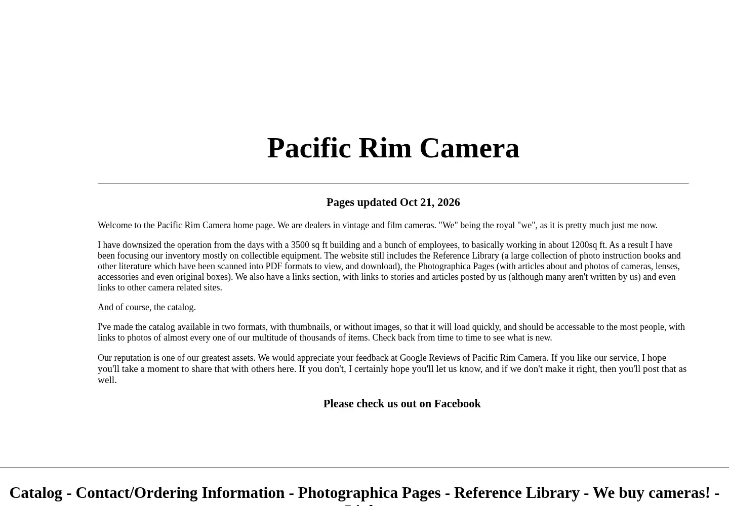 Captured homepage of pacificrimcamera.com in the current scan
