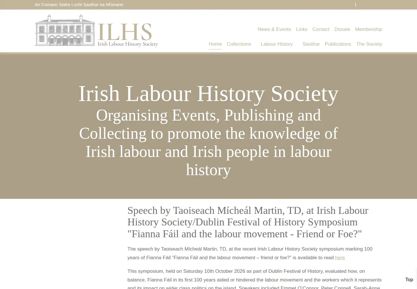 Screenshot of irishlabourhistorysociety.com