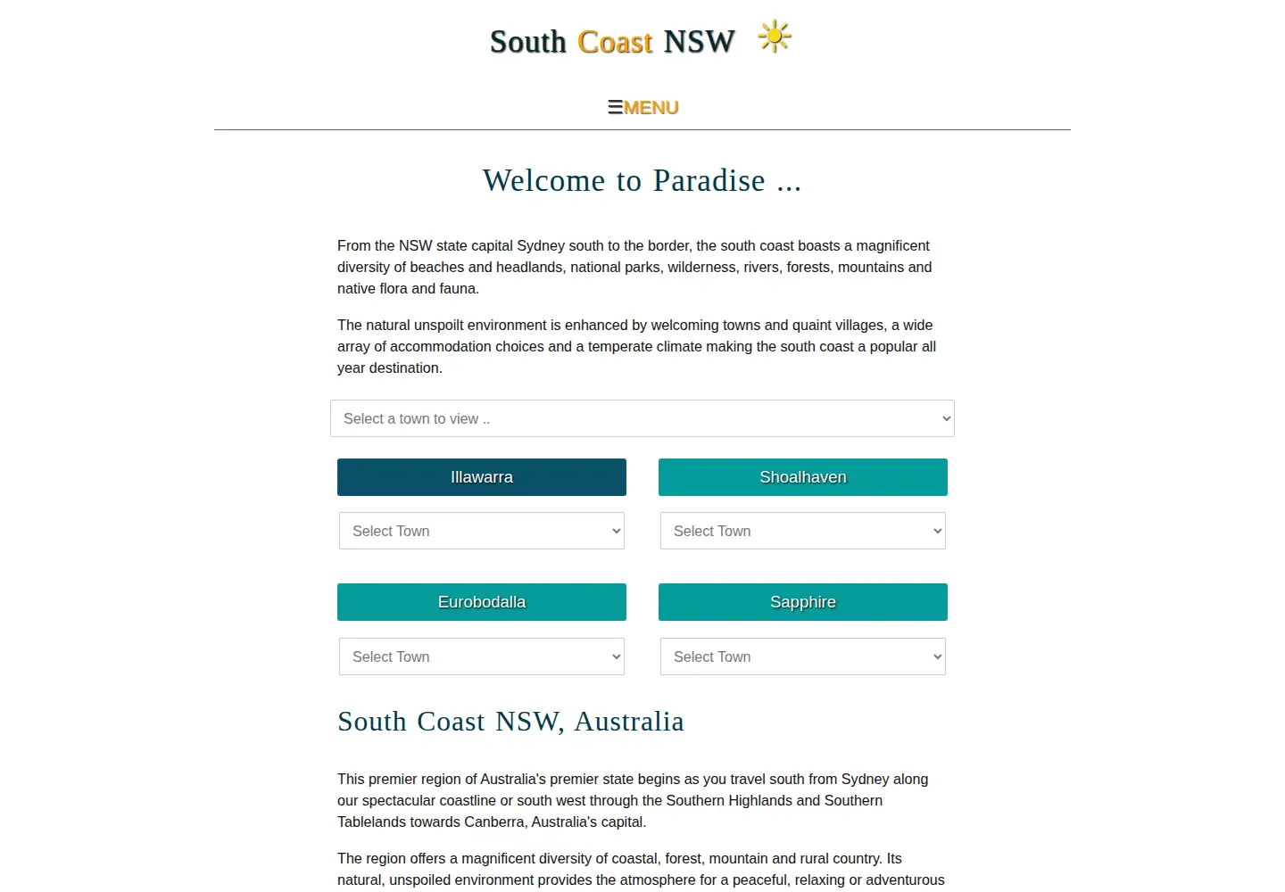Captured homepage of southcoast.com.au in the current scan