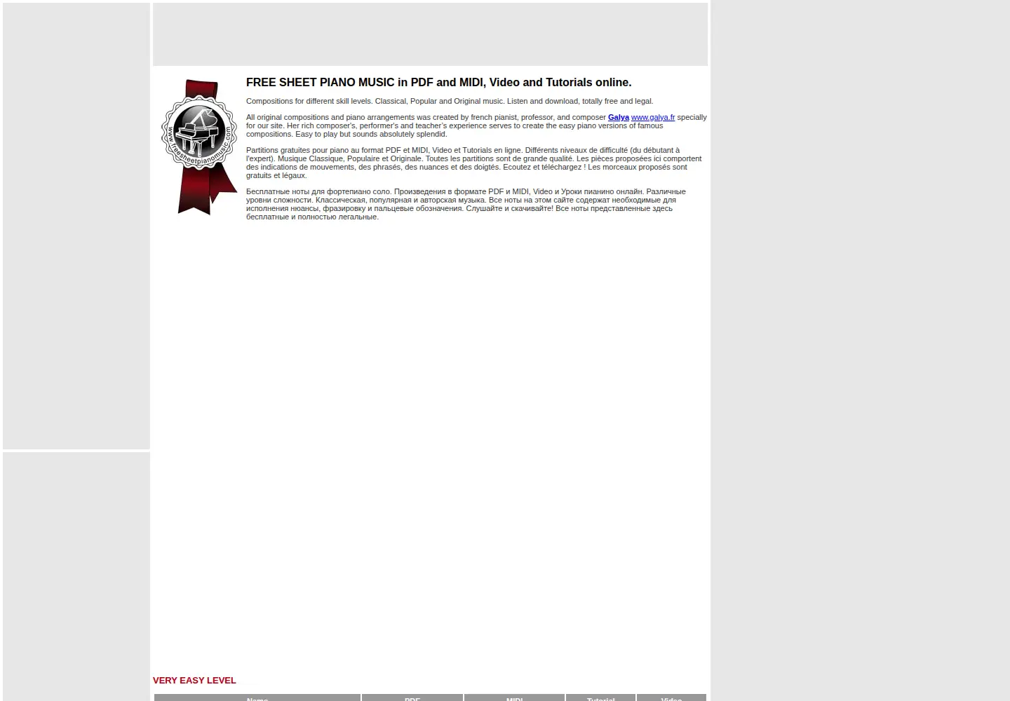 Screenshot of freesheetpianomusic.com