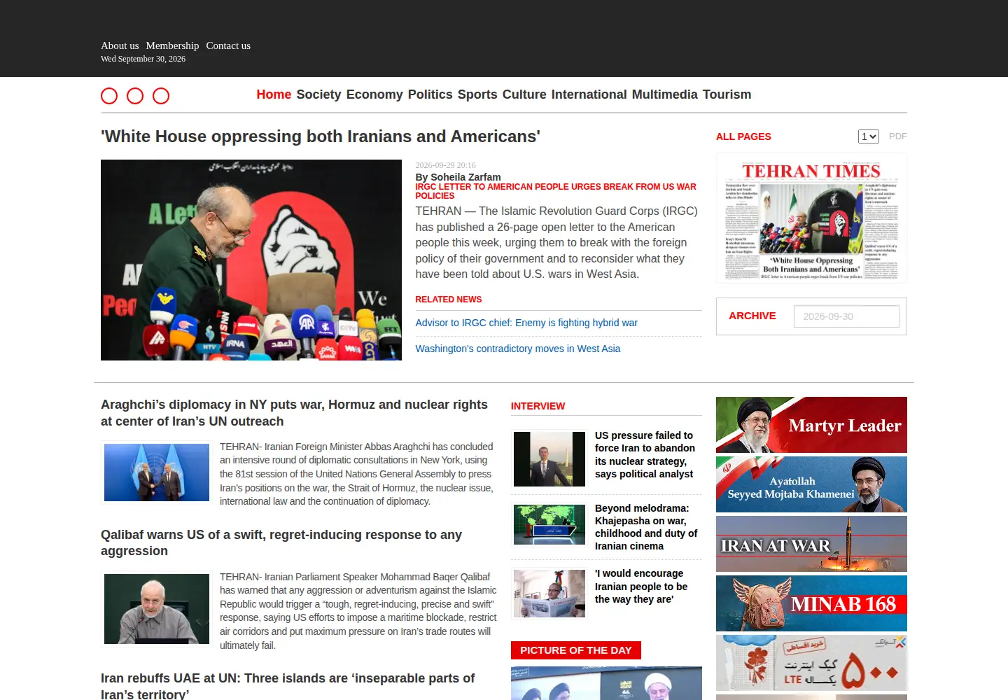 Screenshot of tehrantimes.com
