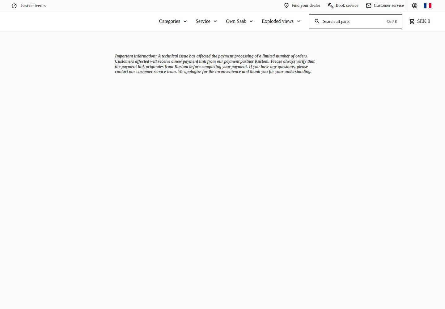 Captured homepage of saabparts.com in the current scan