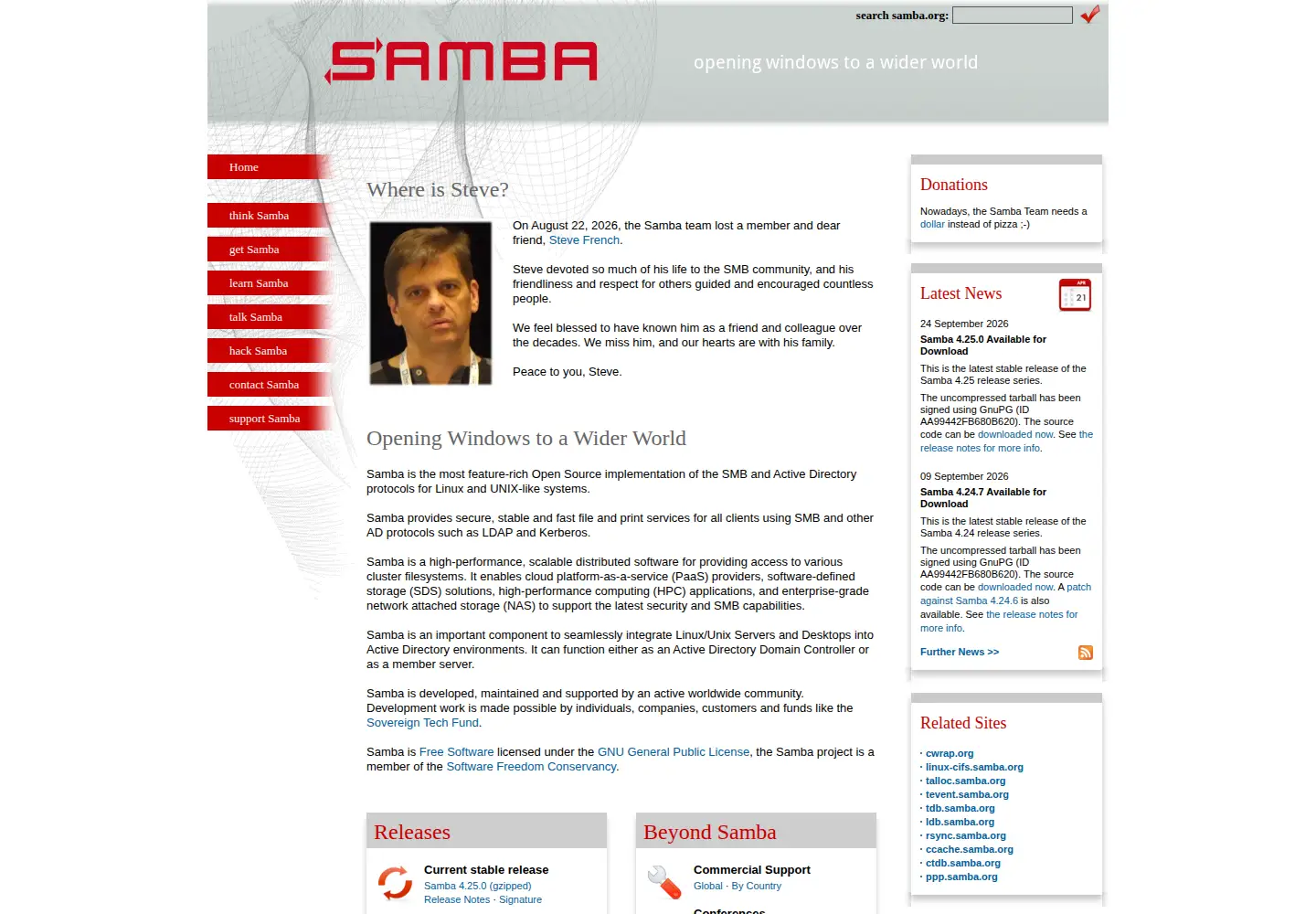 Captured homepage of samba.org in the current scan