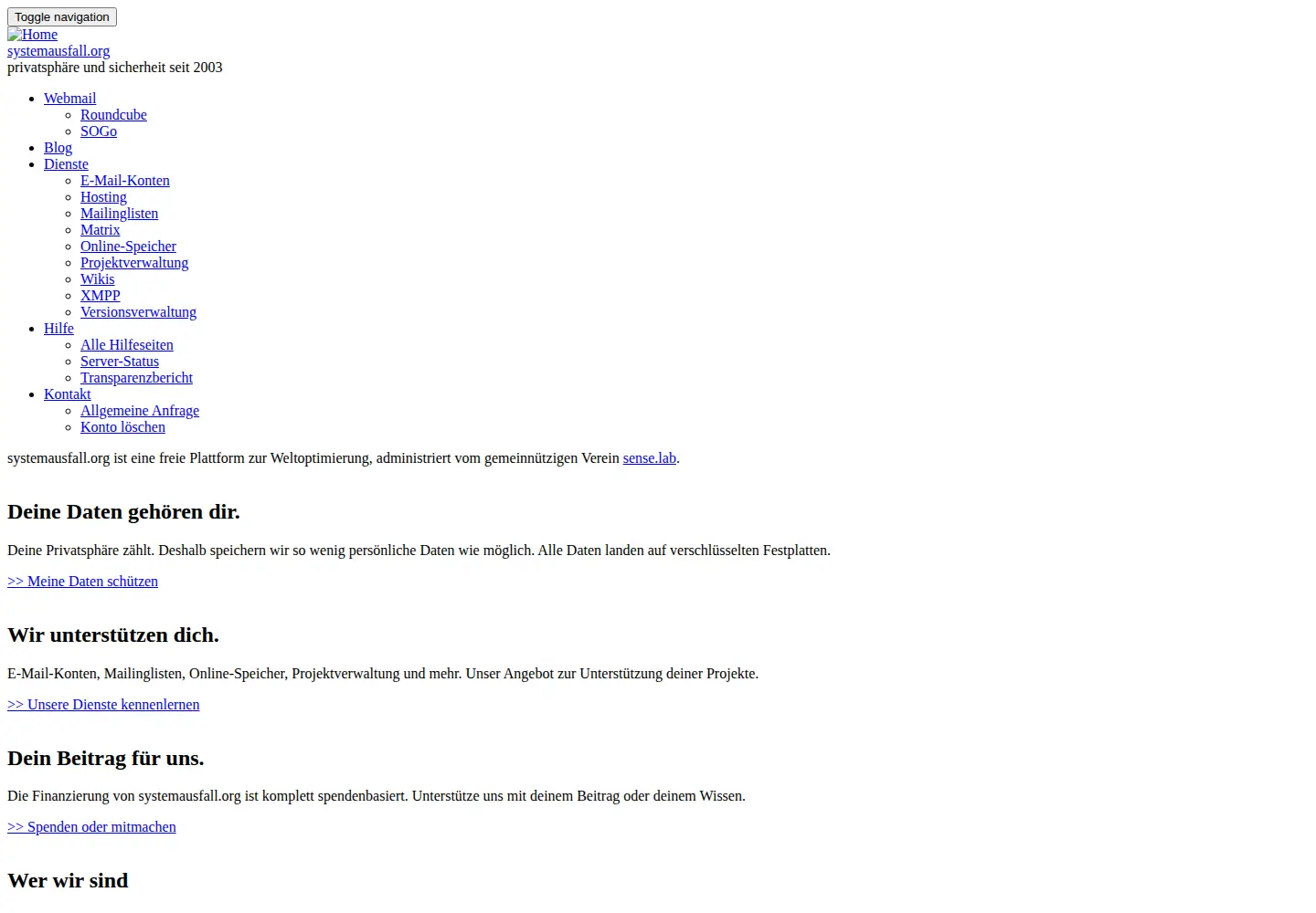 Captured homepage of systemausfall.org in the current scan