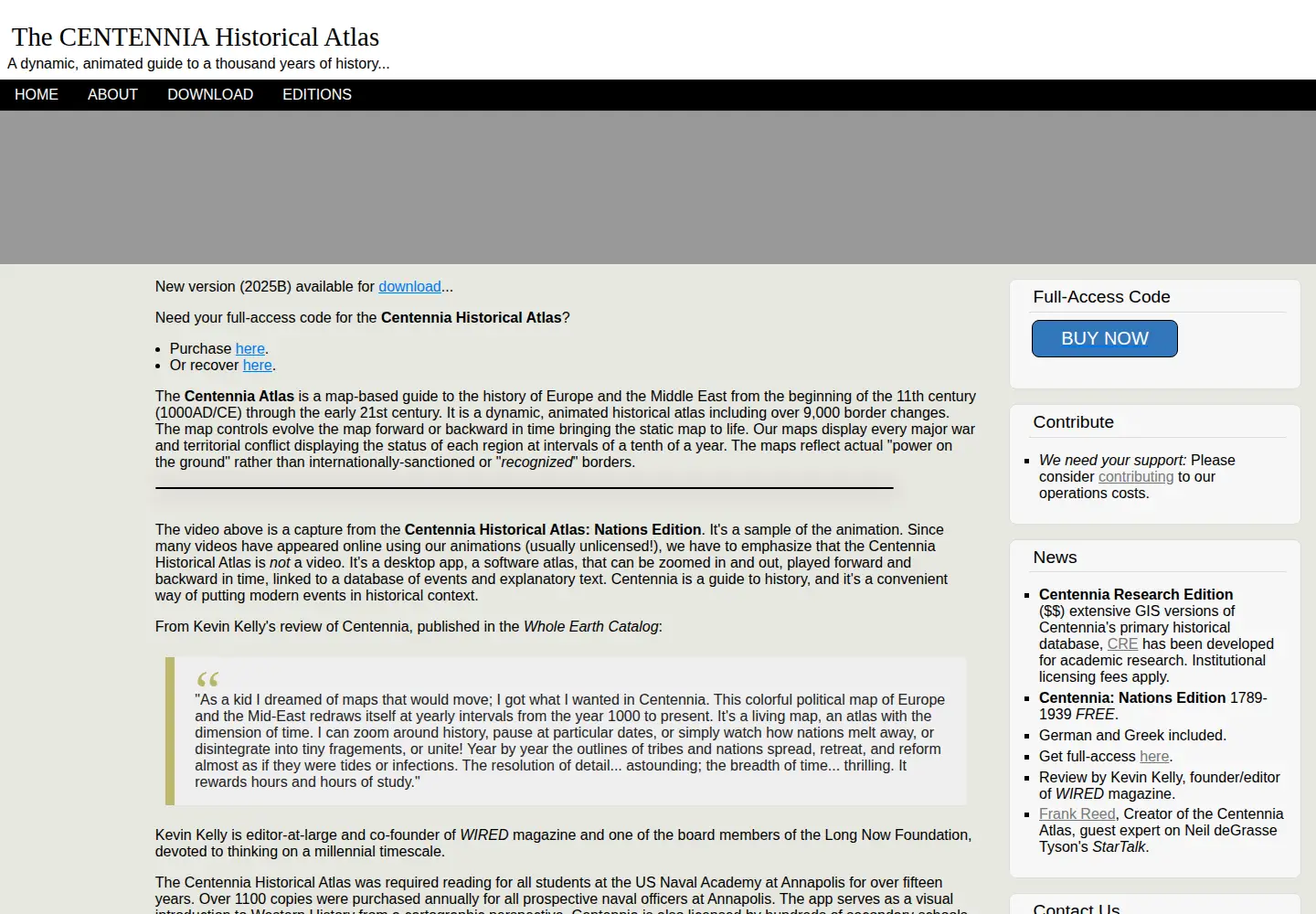 Captured homepage of historicalatlas.com in the current scan
