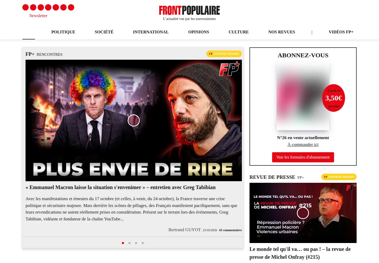 Captured homepage of frontpopulaire.fr in the current scan