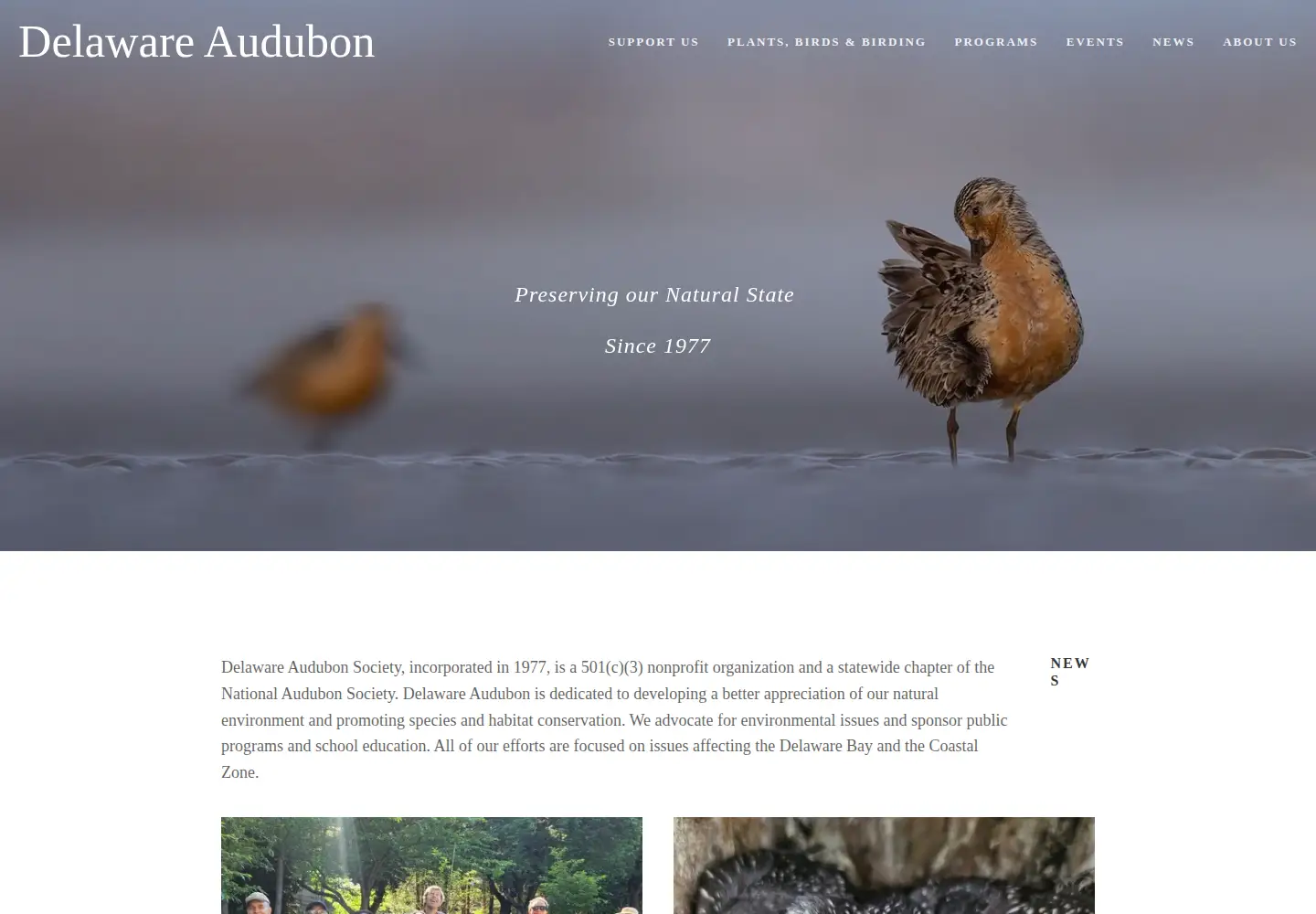 Captured homepage of delawareaudubon.org in the current scan