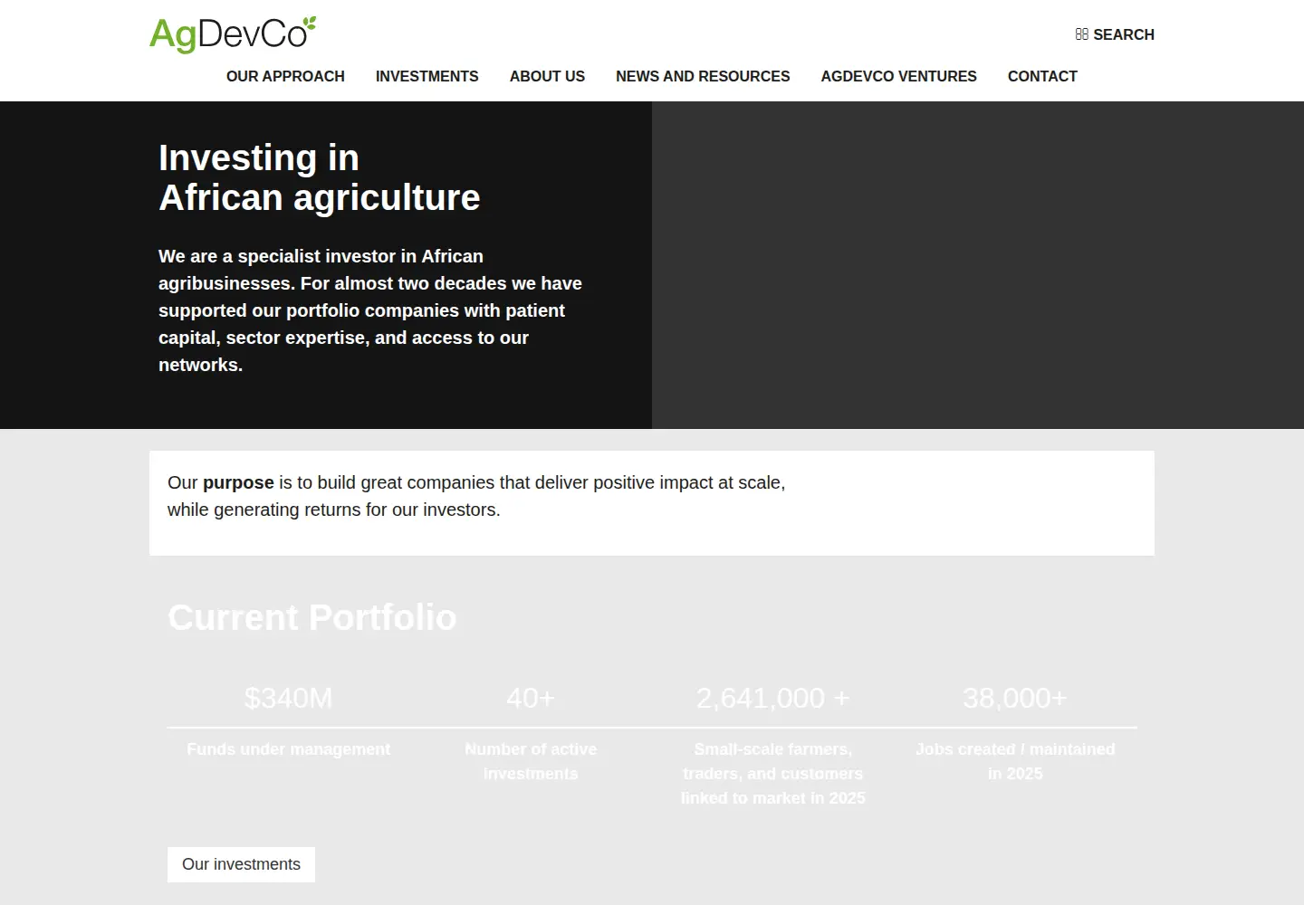 Captured homepage of agdevco.com in the current scan