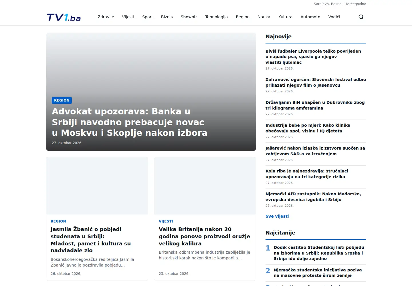Screenshot of tv1.ba