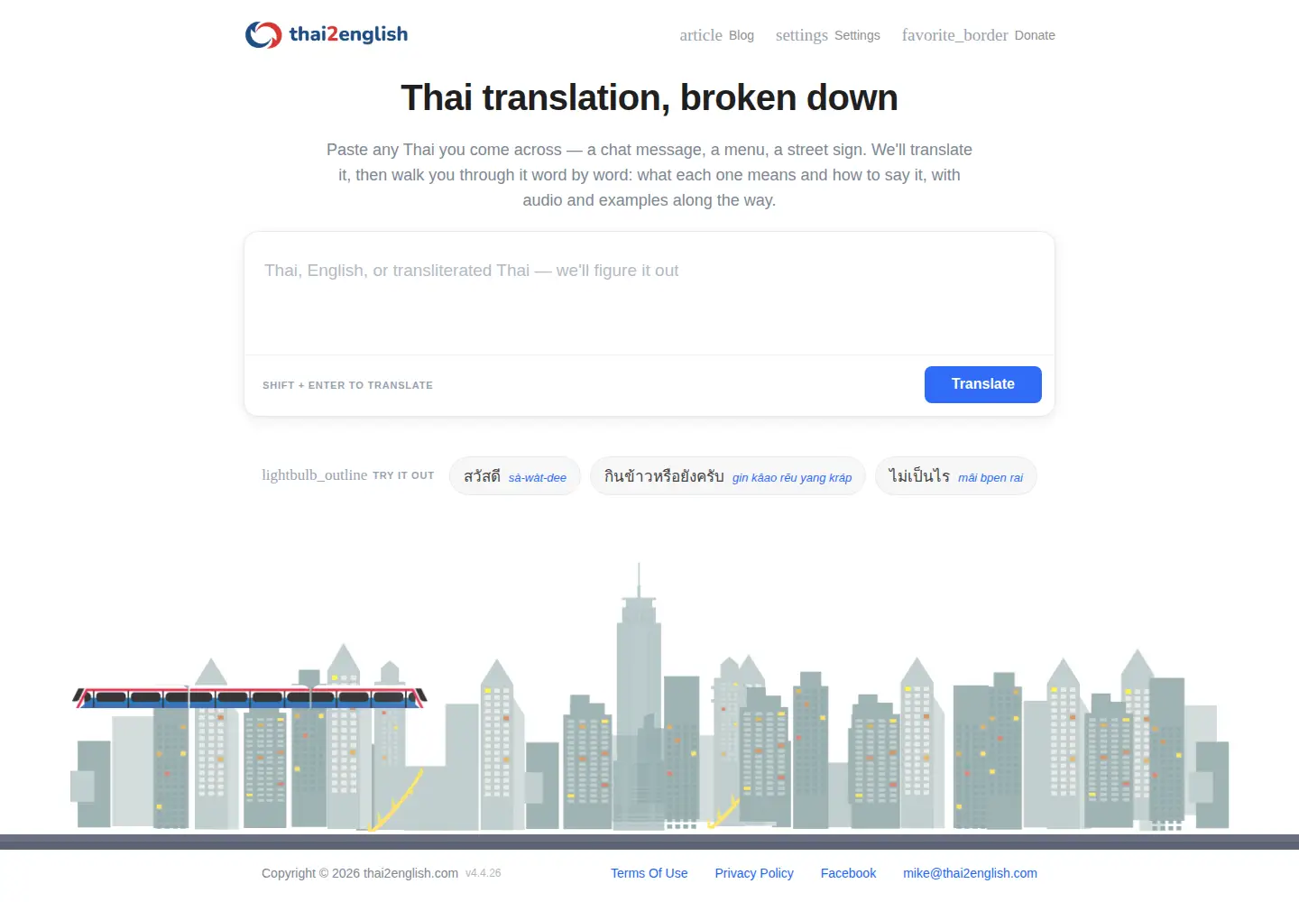 Screenshot of thai2english.com