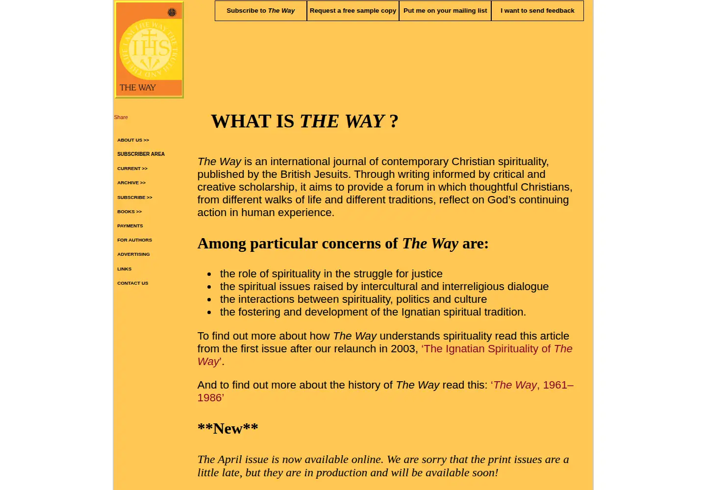 Captured homepage of theway.org.uk in the current scan