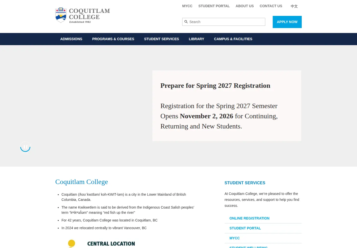 Screenshot of coquitlamcollege.com