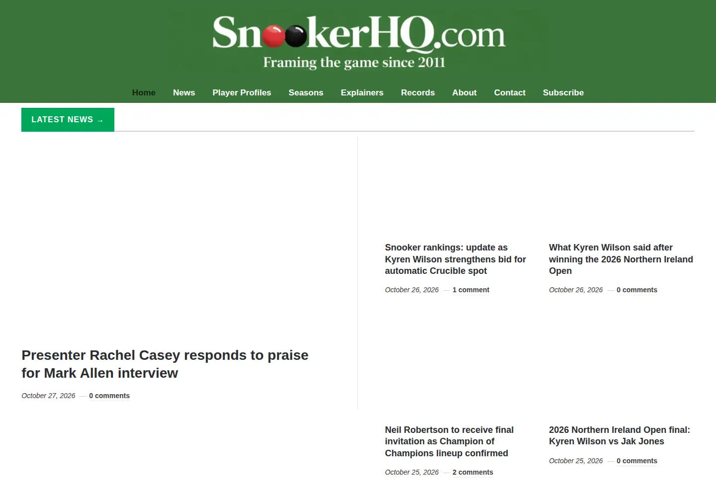Screenshot of snookerhq.com