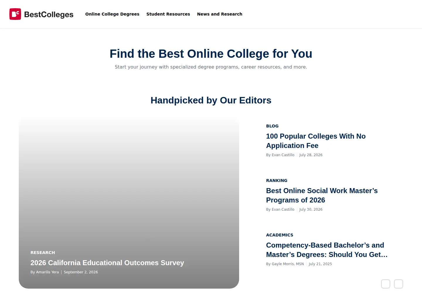 Screenshot of bestcolleges.com