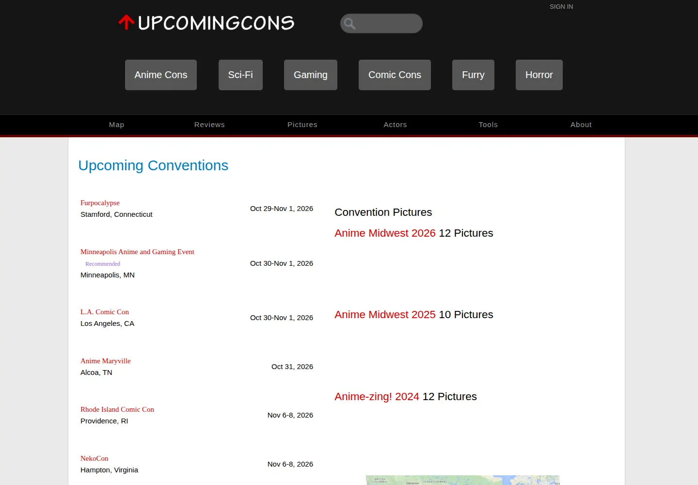 Screenshot of upcomingcons.com