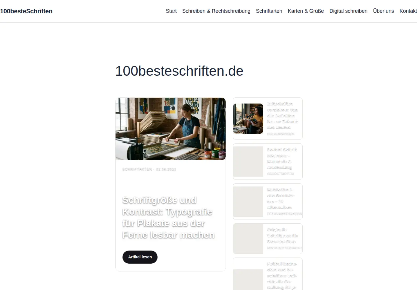 Captured homepage of 100besteschriften.de in the current scan