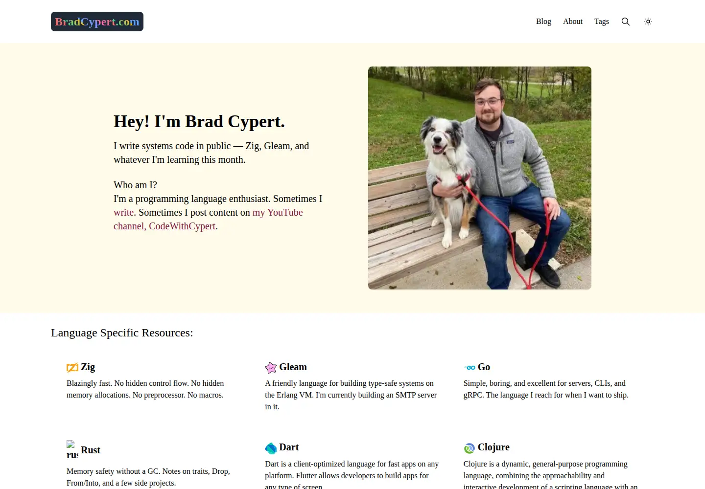 Captured homepage of bradcypert.com in the current scan