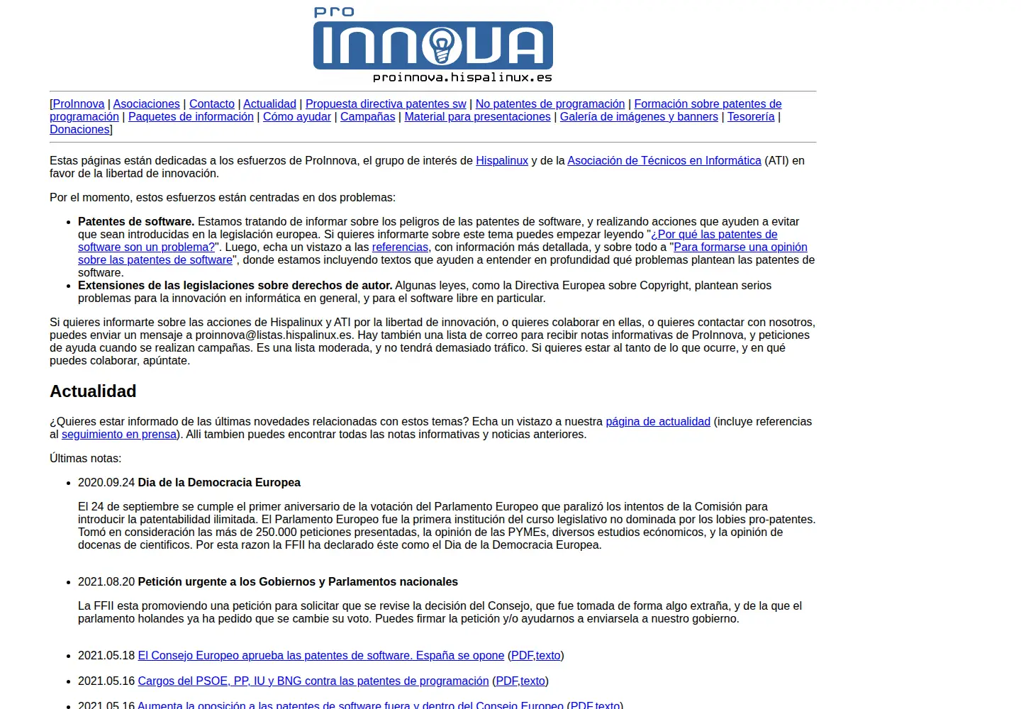 Captured homepage of proinnova.org in the current scan