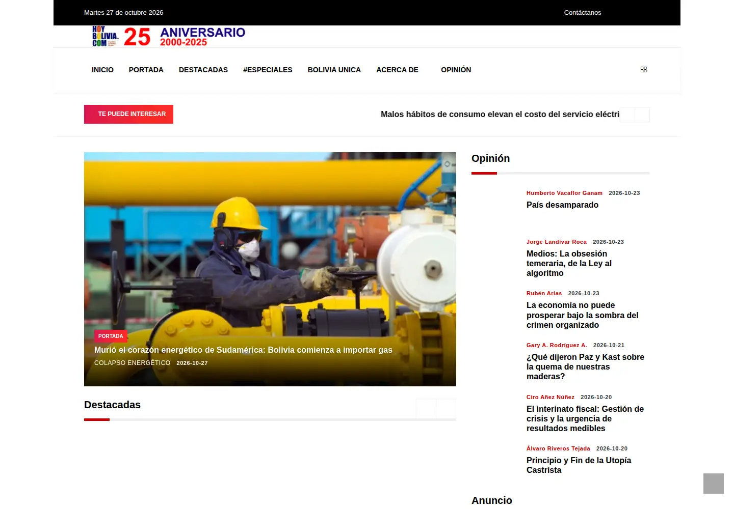 Captured homepage of hoybolivia.com in the current scan