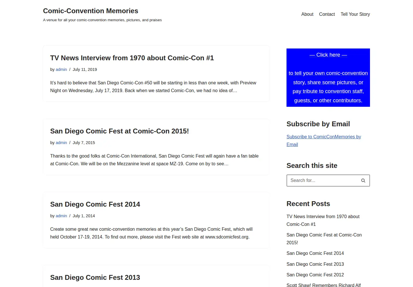 Screenshot of comicconmemories.com