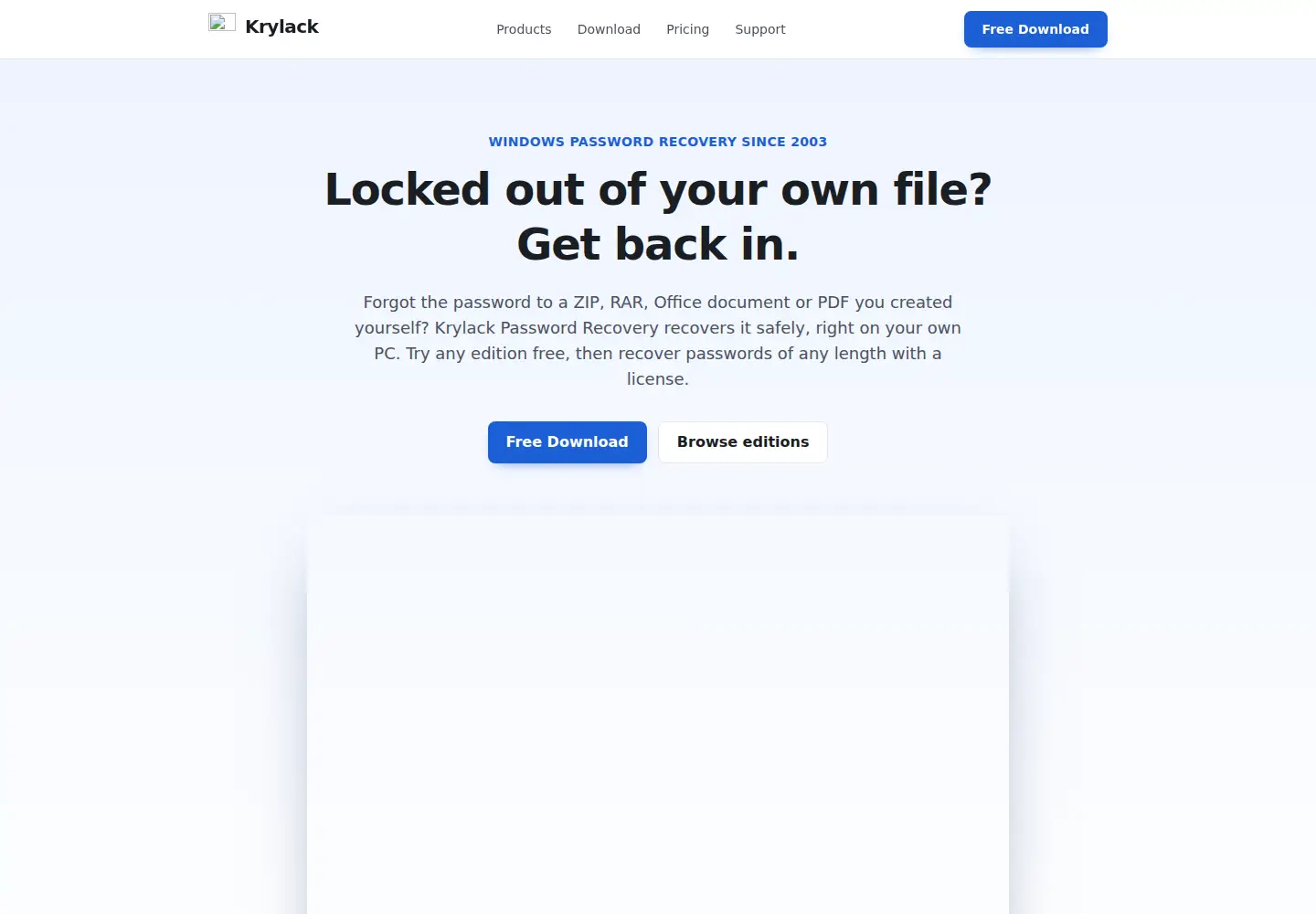 Captured homepage of krylack.com in the current scan