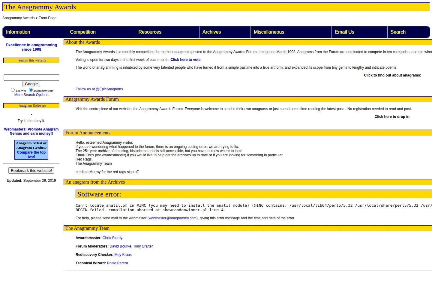 Screenshot of anagrammy.com