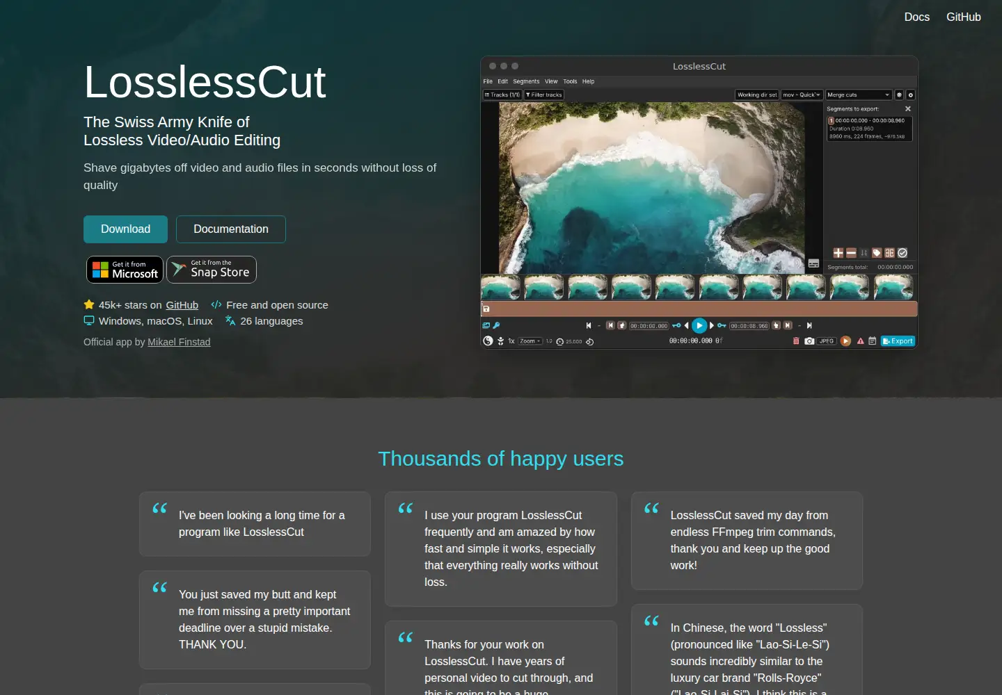 Screenshot of losslesscut.app