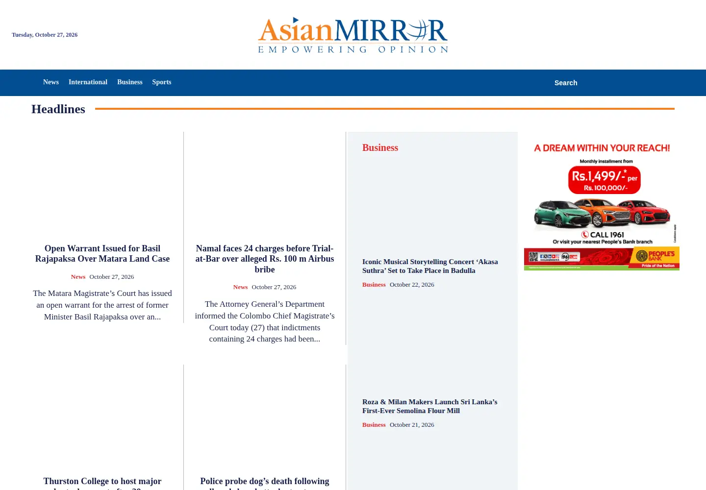 Screenshot of asianmirror.lk