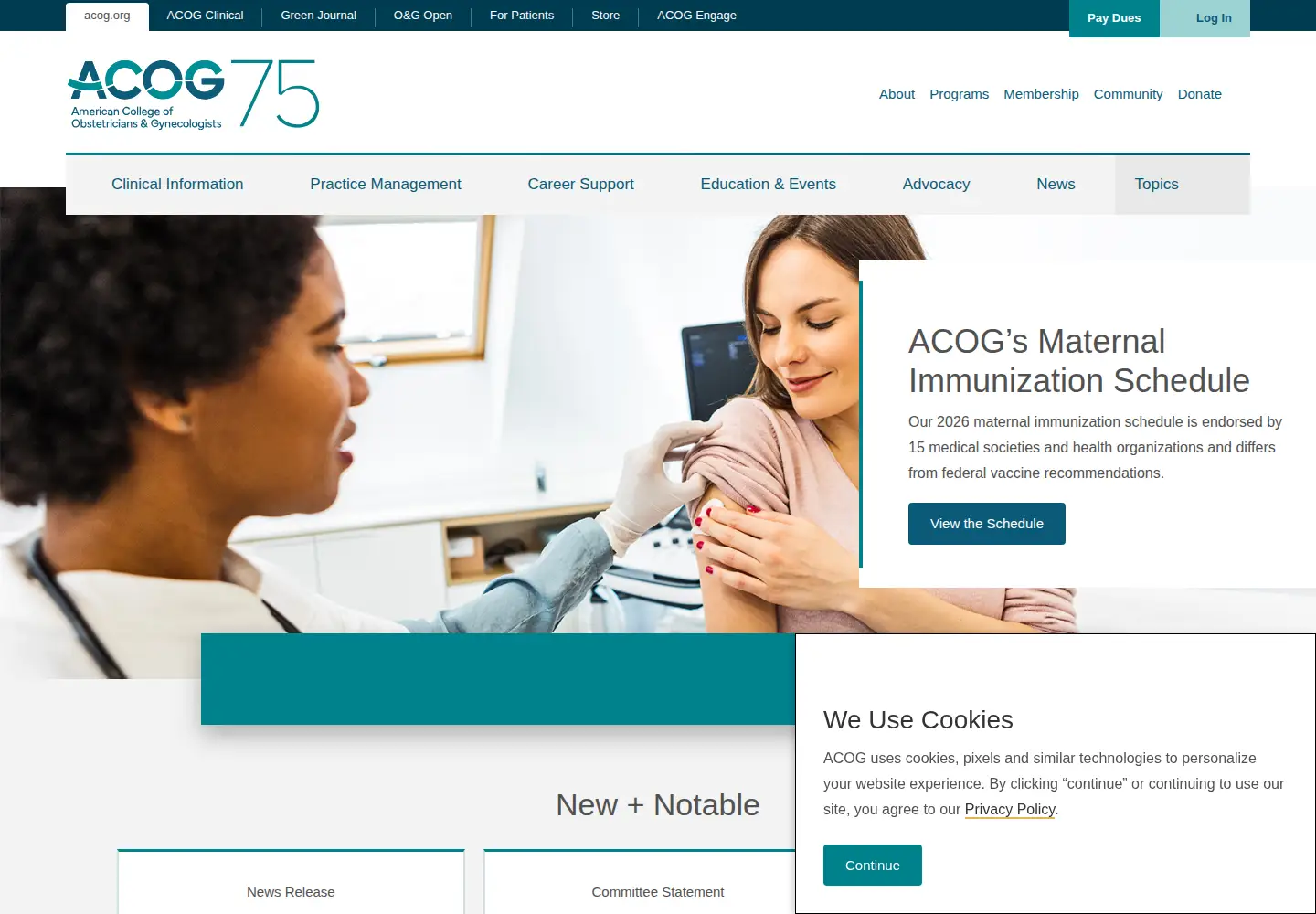 Screenshot of acog.org