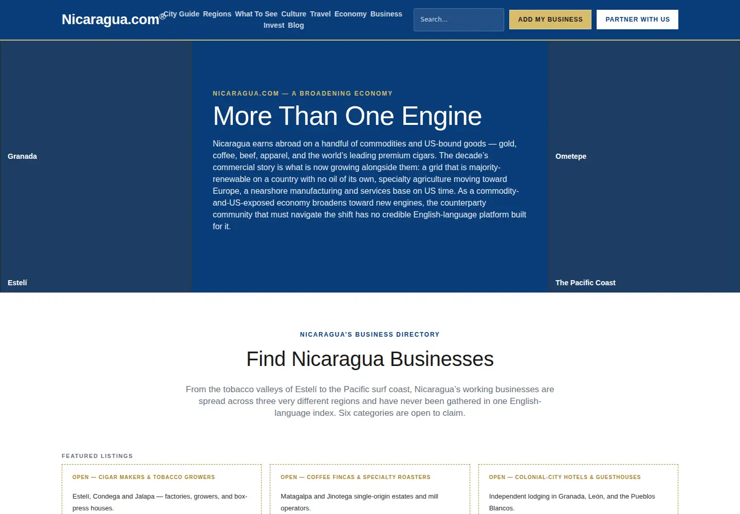 Captured homepage of nicaragua.com in the current scan