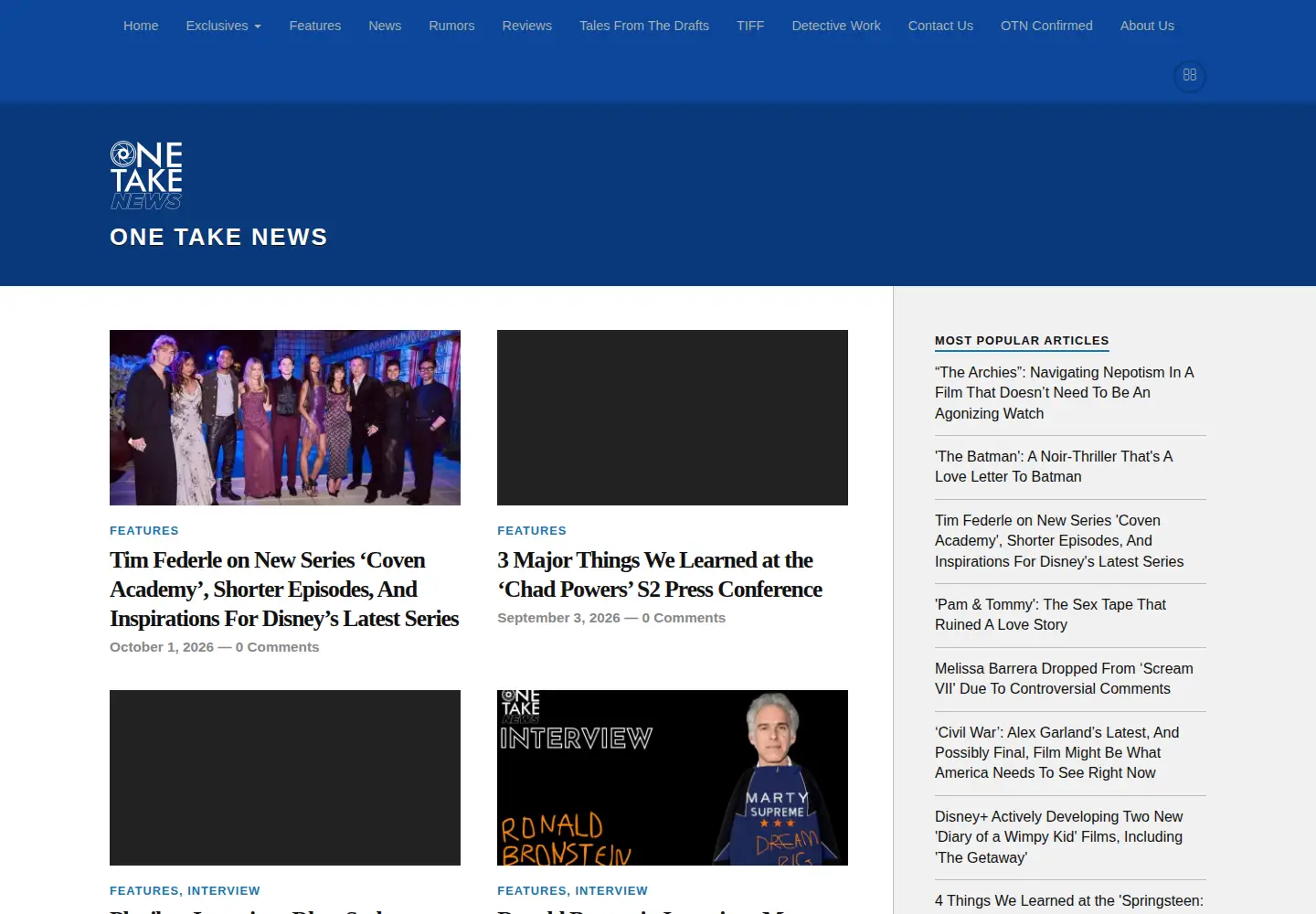 Captured homepage of onetakenews.com in the current scan