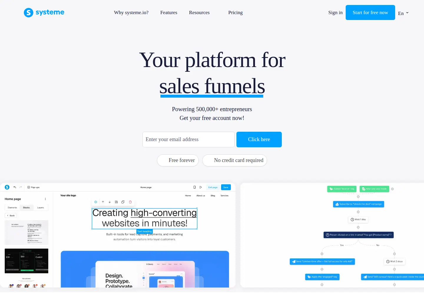 Screenshot of systeme.io