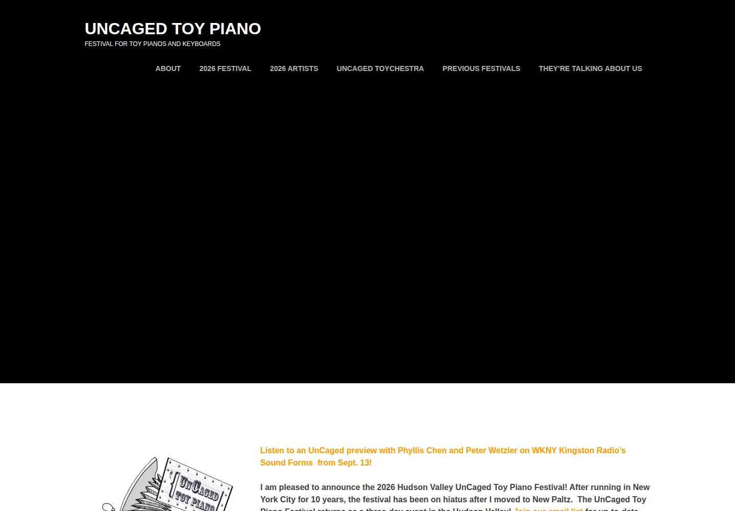 Captured homepage of uncagedtoypiano.org in the current scan