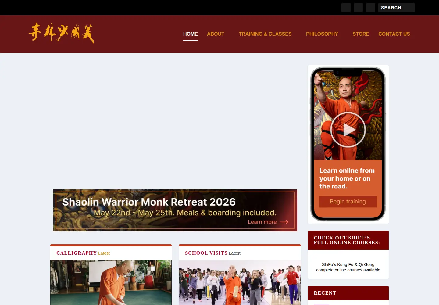 Captured homepage of usashaolintemple.org in the current scan