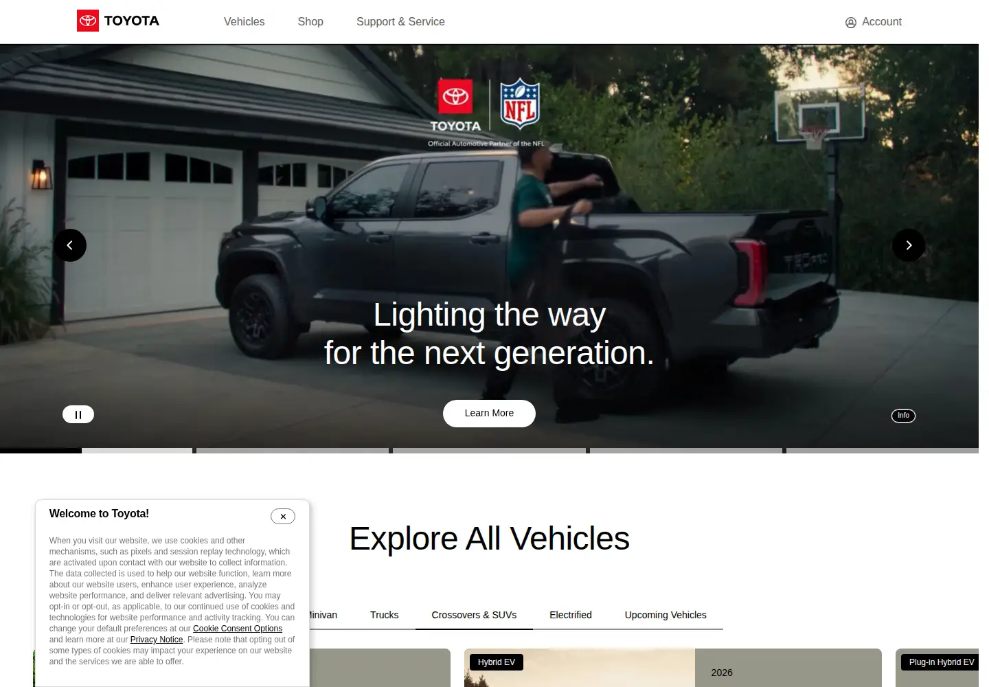 Screenshot of toyota.com