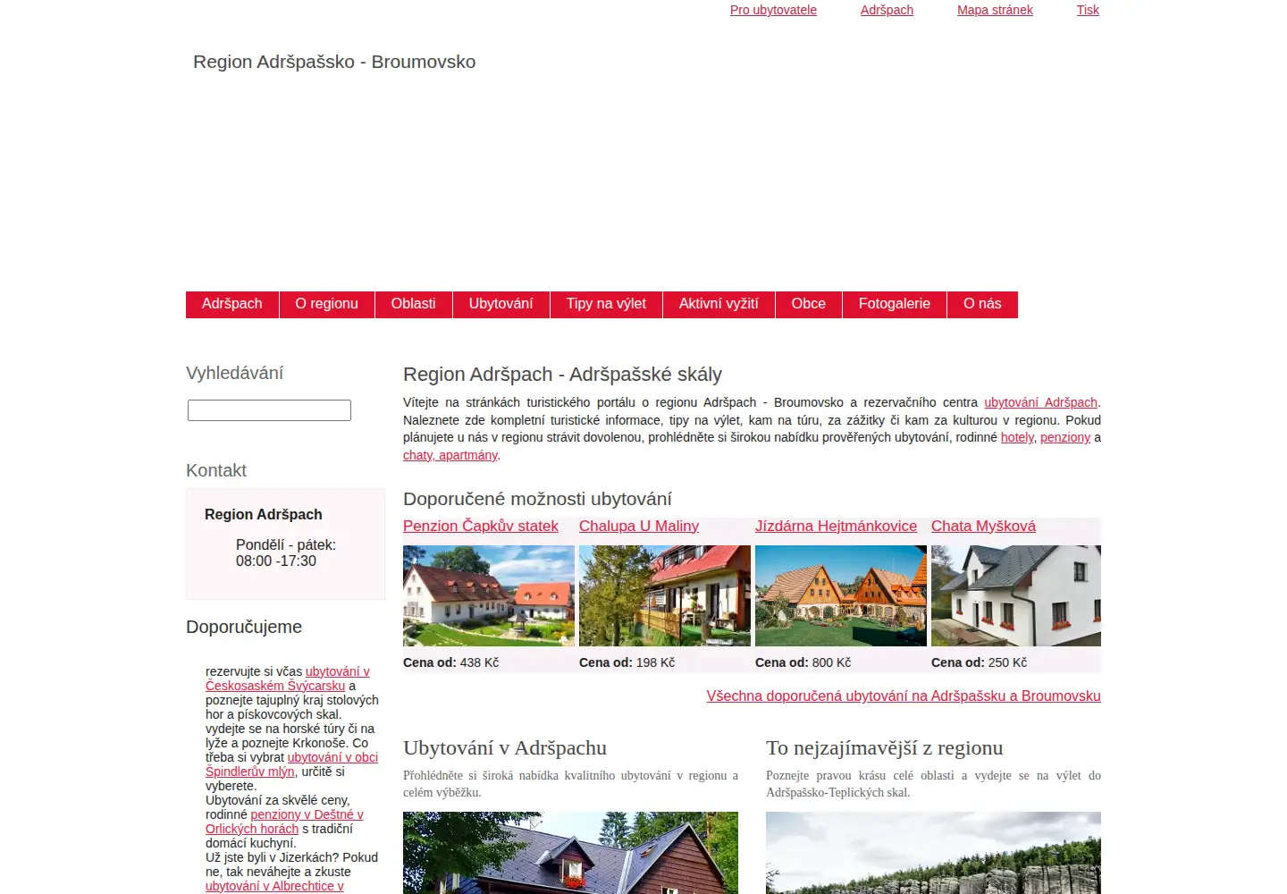 Screenshot of region-adrspach.cz